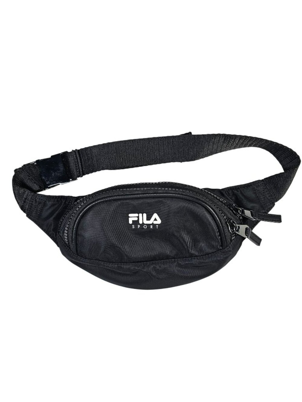 Fila Sport Black Nylon Waist Bag Fanny Pack 9x5" w/ 3 Zippered Compartments